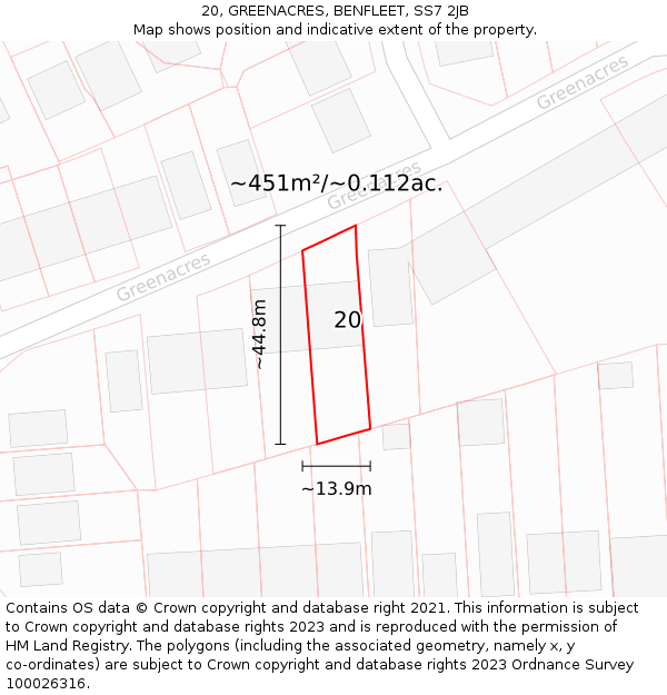 20, GREENACRES, BENFLEET, SS7 2JB: Plot and title map