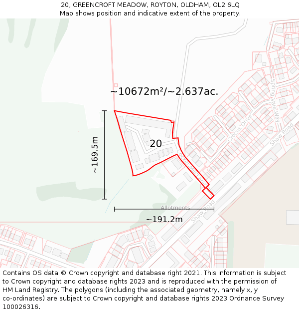 20, GREENCROFT MEADOW, ROYTON, OLDHAM, OL2 6LQ: Plot and title map