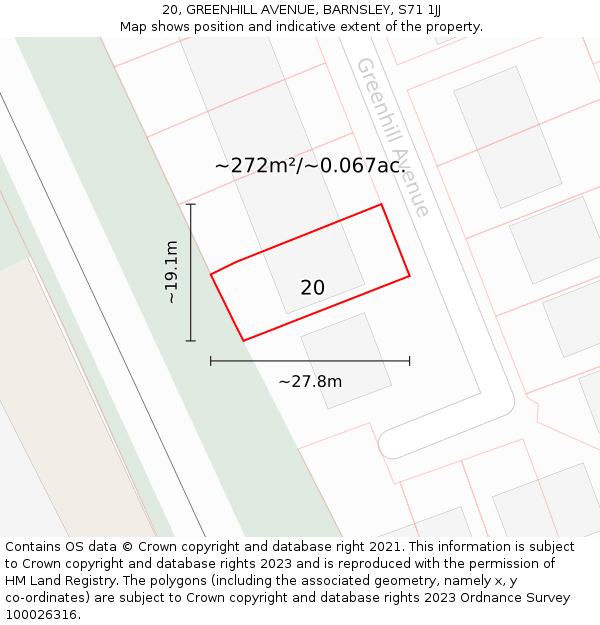 20, GREENHILL AVENUE, BARNSLEY, S71 1JJ: Plot and title map