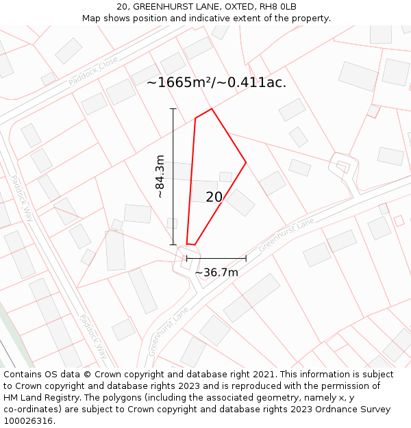 20, GREENHURST LANE, OXTED, RH8 0LB: Plot and title map