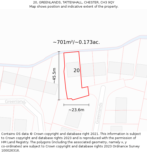 20, GREENLANDS, TATTENHALL, CHESTER, CH3 9QY: Plot and title map