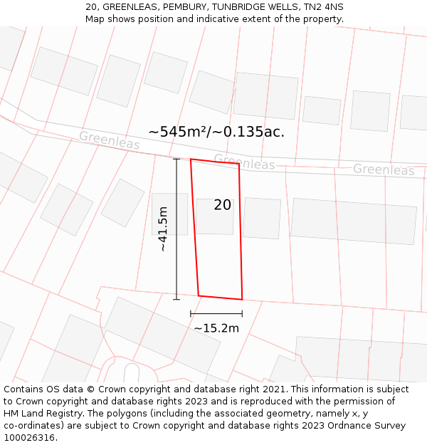 20, GREENLEAS, PEMBURY, TUNBRIDGE WELLS, TN2 4NS: Plot and title map