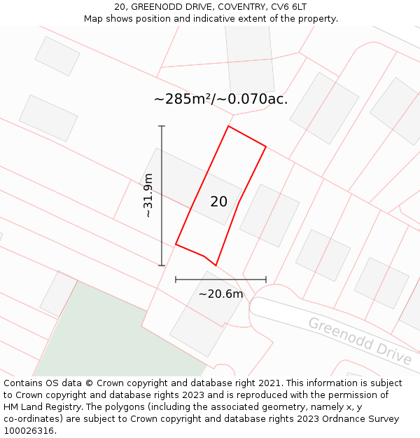 20, GREENODD DRIVE, COVENTRY, CV6 6LT: Plot and title map