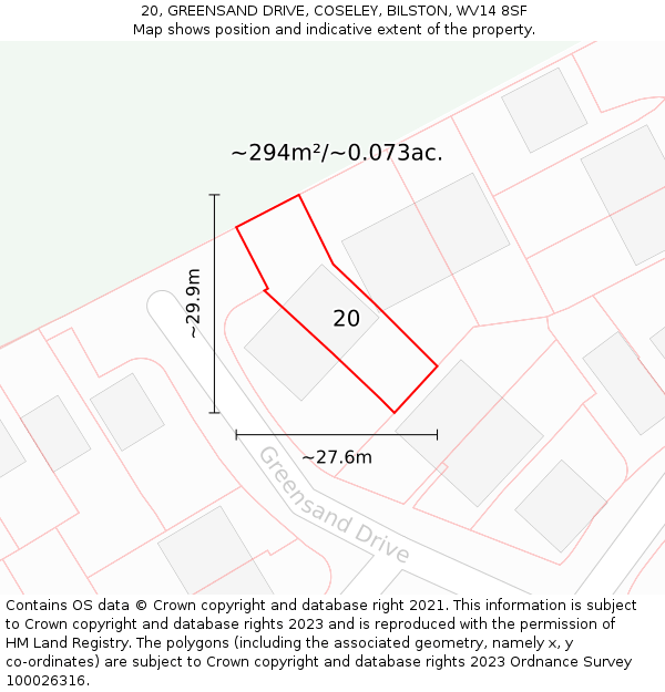 20, GREENSAND DRIVE, COSELEY, BILSTON, WV14 8SF: Plot and title map