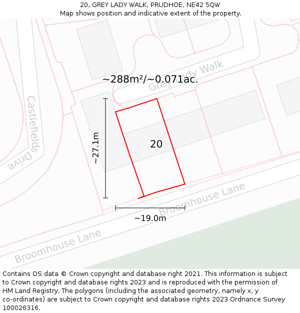 20, GREY LADY WALK, PRUDHOE, NE42 5QW: Plot and title map
