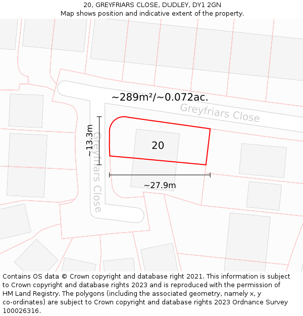 20, GREYFRIARS CLOSE, DUDLEY, DY1 2GN: Plot and title map