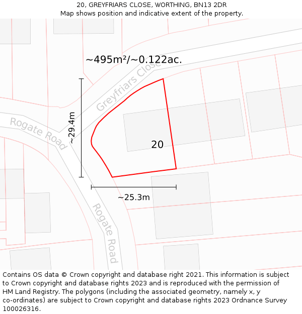 20, GREYFRIARS CLOSE, WORTHING, BN13 2DR: Plot and title map