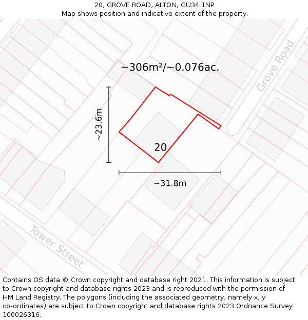 20, GROVE ROAD, ALTON, GU34 1NP: Plot and title map