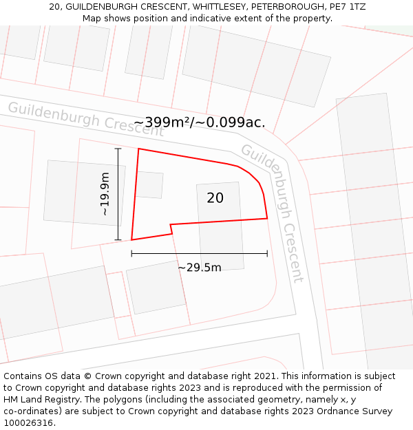 20, GUILDENBURGH CRESCENT, WHITTLESEY, PETERBOROUGH, PE7 1TZ: Plot and title map