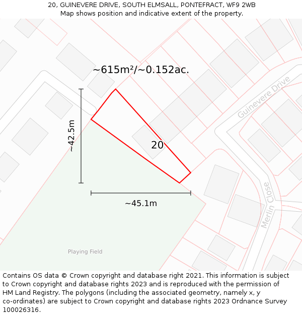 20, GUINEVERE DRIVE, SOUTH ELMSALL, PONTEFRACT, WF9 2WB: Plot and title map