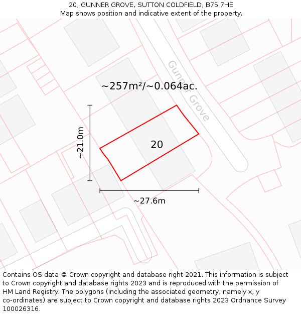 20, GUNNER GROVE, SUTTON COLDFIELD, B75 7HE: Plot and title map