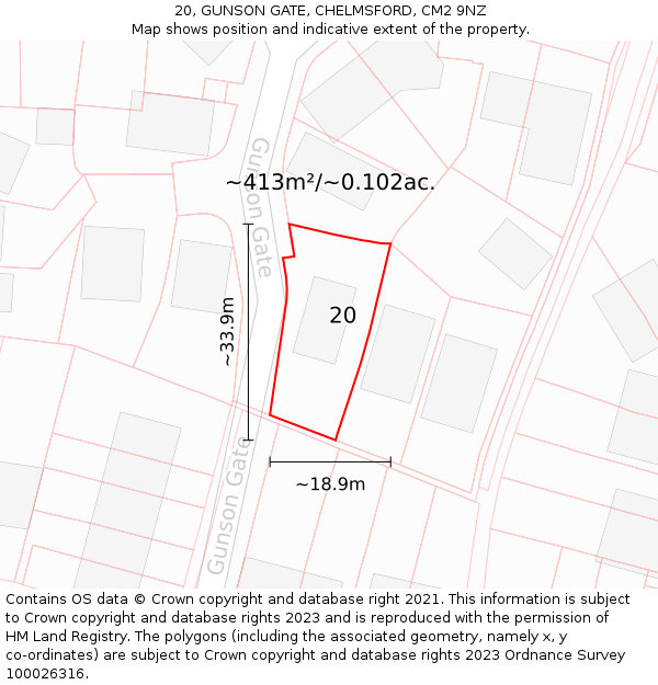 20, GUNSON GATE, CHELMSFORD, CM2 9NZ: Plot and title map