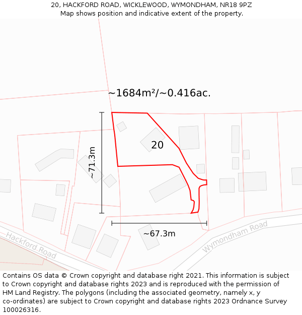 20, HACKFORD ROAD, WICKLEWOOD, WYMONDHAM, NR18 9PZ: Plot and title map