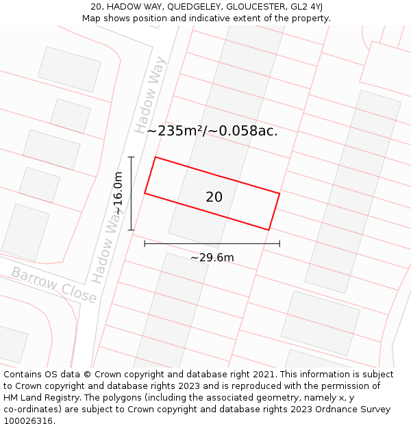 20, HADOW WAY, QUEDGELEY, GLOUCESTER, GL2 4YJ: Plot and title map