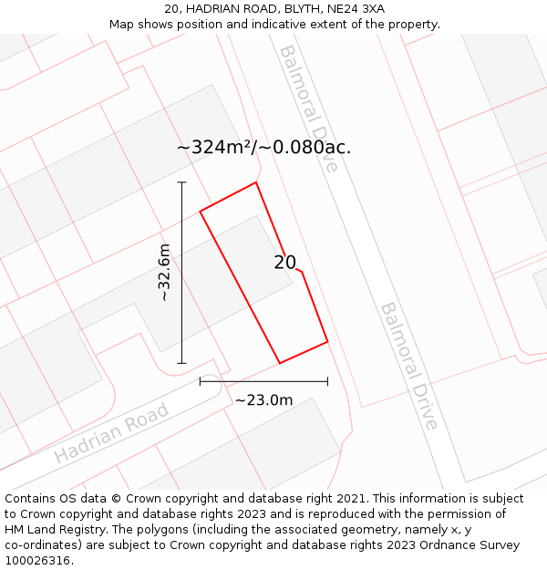 20, HADRIAN ROAD, BLYTH, NE24 3XA: Plot and title map