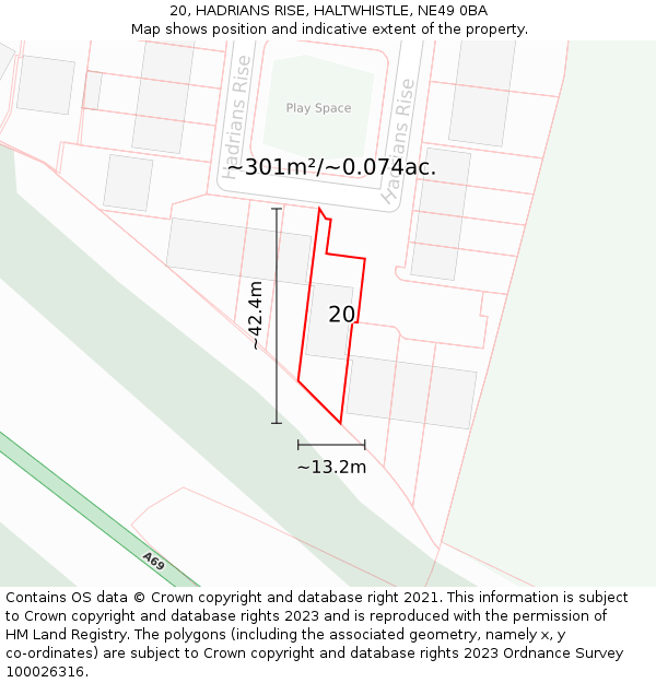 20, HADRIANS RISE, HALTWHISTLE, NE49 0BA: Plot and title map
