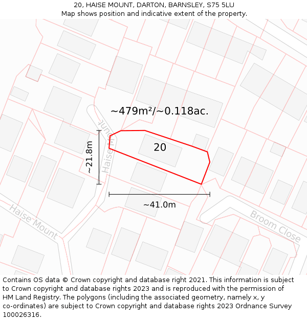 20, HAISE MOUNT, DARTON, BARNSLEY, S75 5LU: Plot and title map