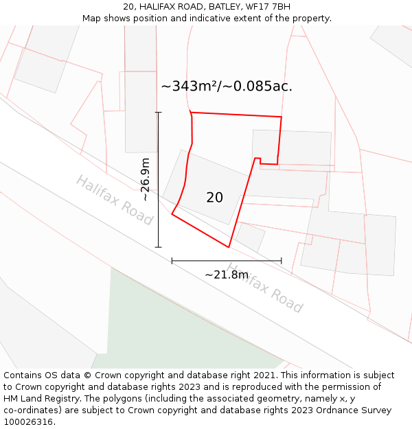 20, HALIFAX ROAD, BATLEY, WF17 7BH: Plot and title map