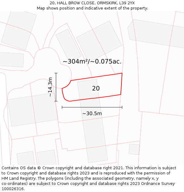 20, HALL BROW CLOSE, ORMSKIRK, L39 2YX: Plot and title map