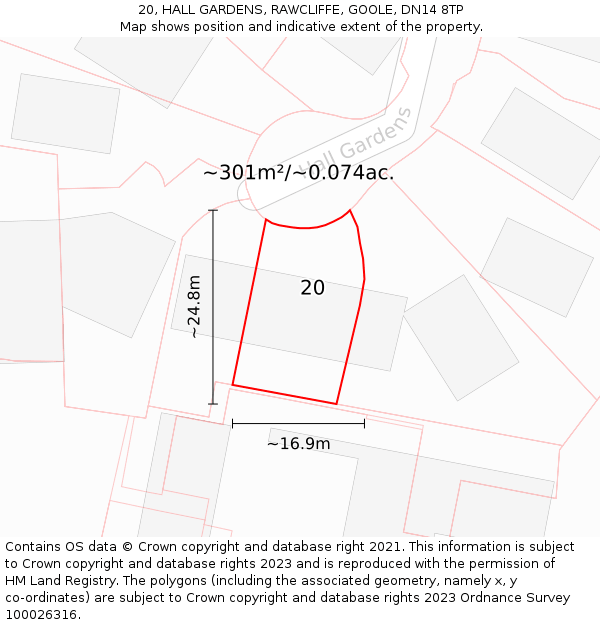 20, HALL GARDENS, RAWCLIFFE, GOOLE, DN14 8TP: Plot and title map