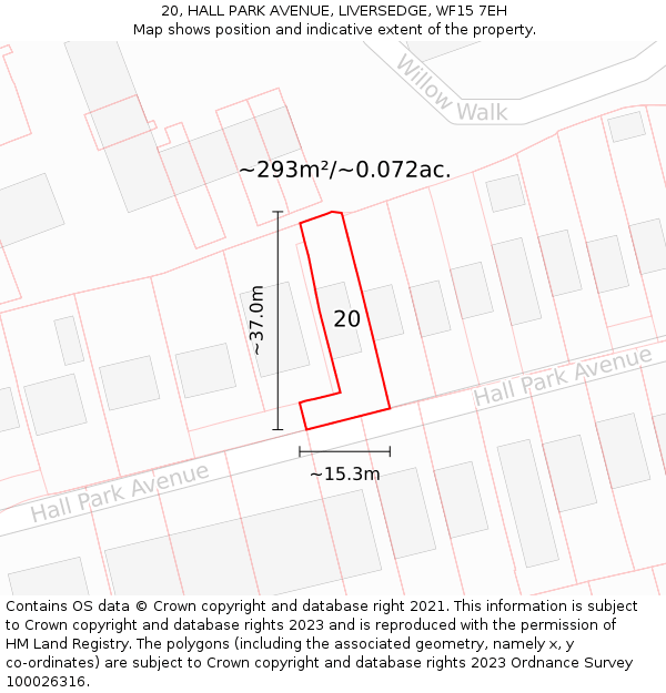 20, HALL PARK AVENUE, LIVERSEDGE, WF15 7EH: Plot and title map