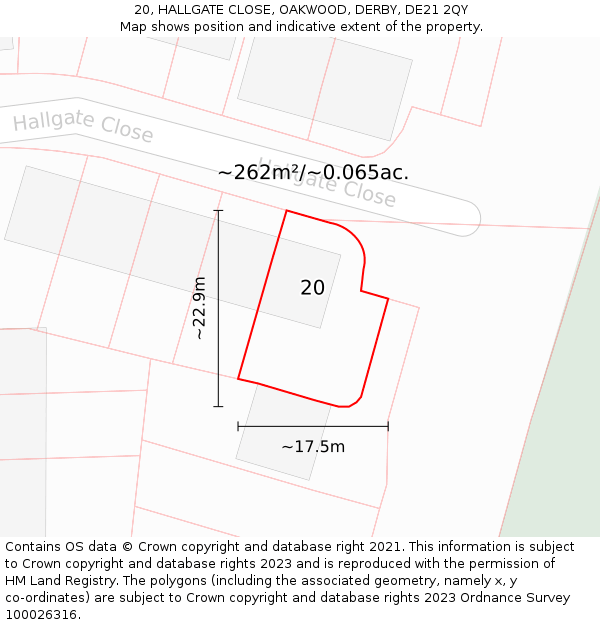 20, HALLGATE CLOSE, OAKWOOD, DERBY, DE21 2QY: Plot and title map