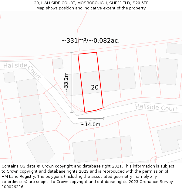 20, HALLSIDE COURT, MOSBOROUGH, SHEFFIELD, S20 5EP: Plot and title map
