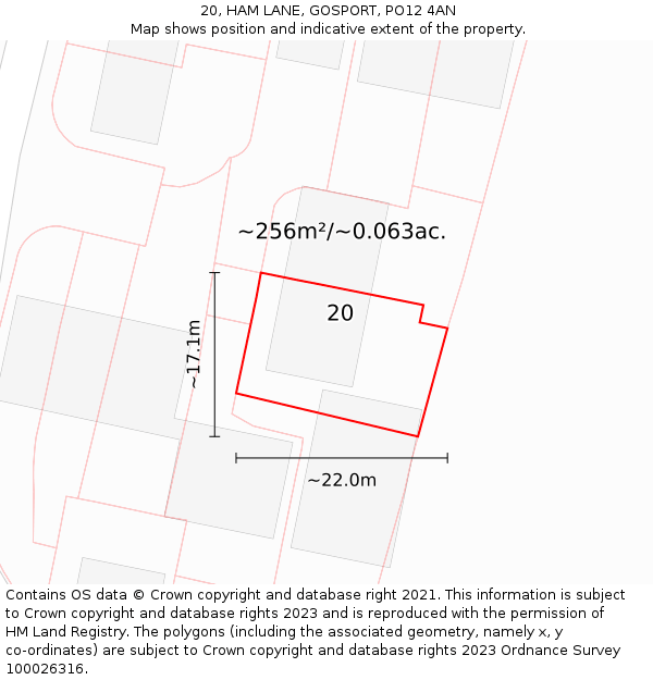 20, HAM LANE, GOSPORT, PO12 4AN: Plot and title map