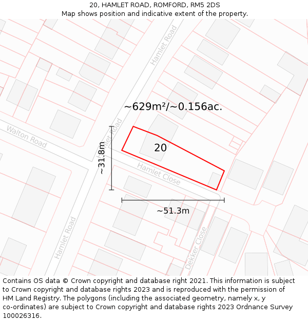 20, HAMLET ROAD, ROMFORD, RM5 2DS: Plot and title map