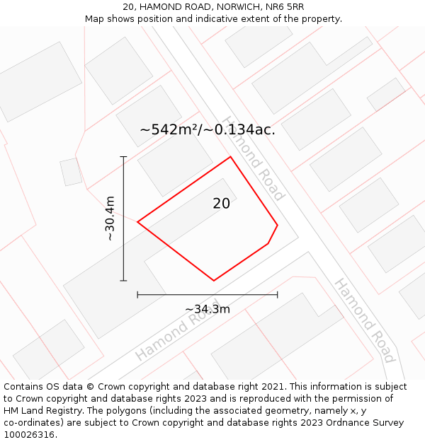20, HAMOND ROAD, NORWICH, NR6 5RR: Plot and title map