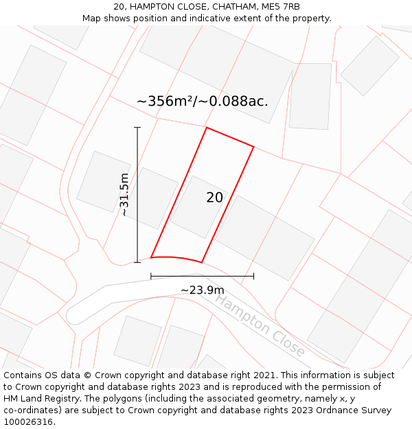 20, HAMPTON CLOSE, CHATHAM, ME5 7RB: Plot and title map