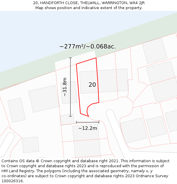 20, HANDFORTH CLOSE, THELWALL, WARRINGTON, WA4 2JR: Plot and title map