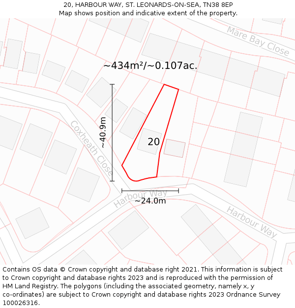 20, HARBOUR WAY, ST. LEONARDS-ON-SEA, TN38 8EP: Plot and title map