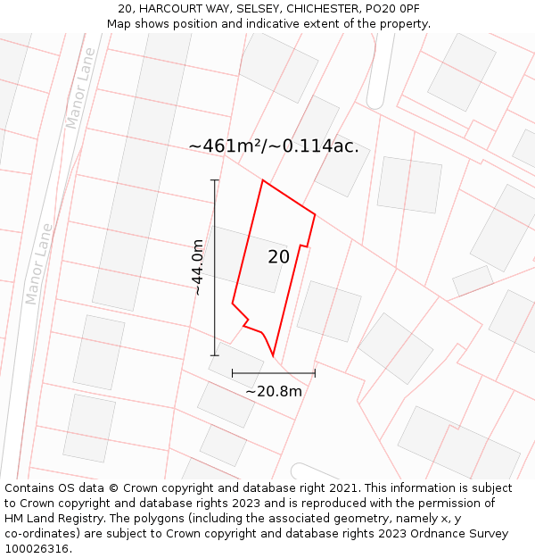 20, HARCOURT WAY, SELSEY, CHICHESTER, PO20 0PF: Plot and title map