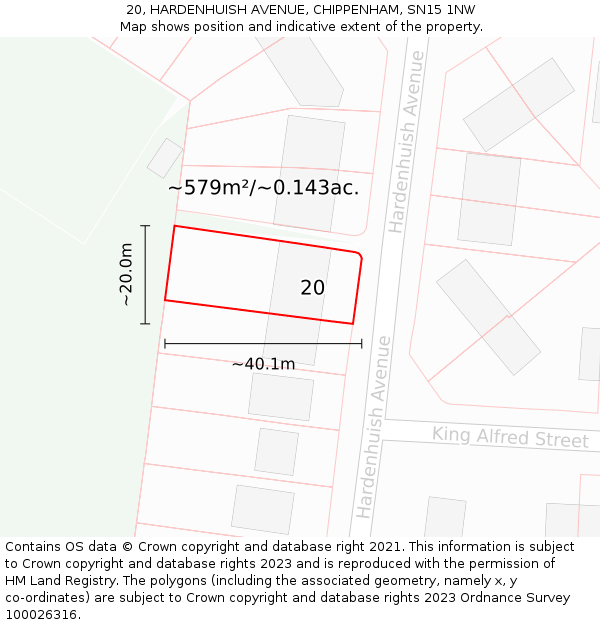 20, HARDENHUISH AVENUE, CHIPPENHAM, SN15 1NW: Plot and title map