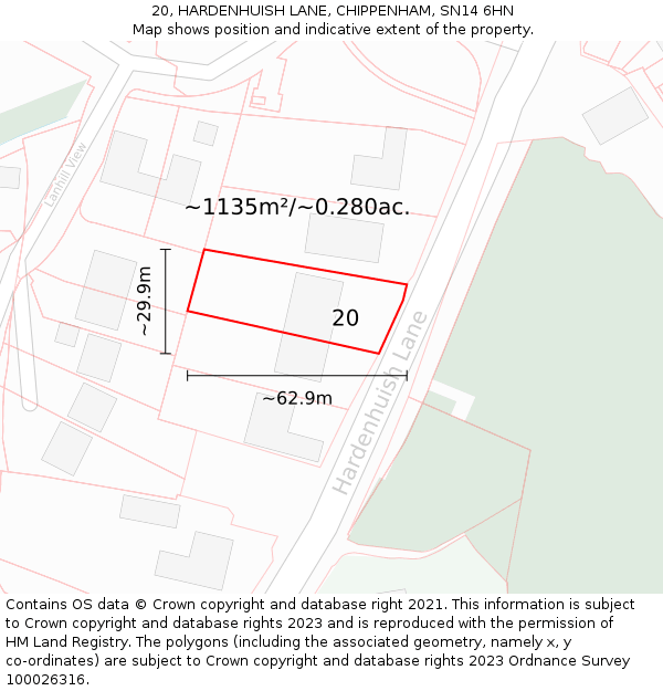 20, HARDENHUISH LANE, CHIPPENHAM, SN14 6HN: Plot and title map