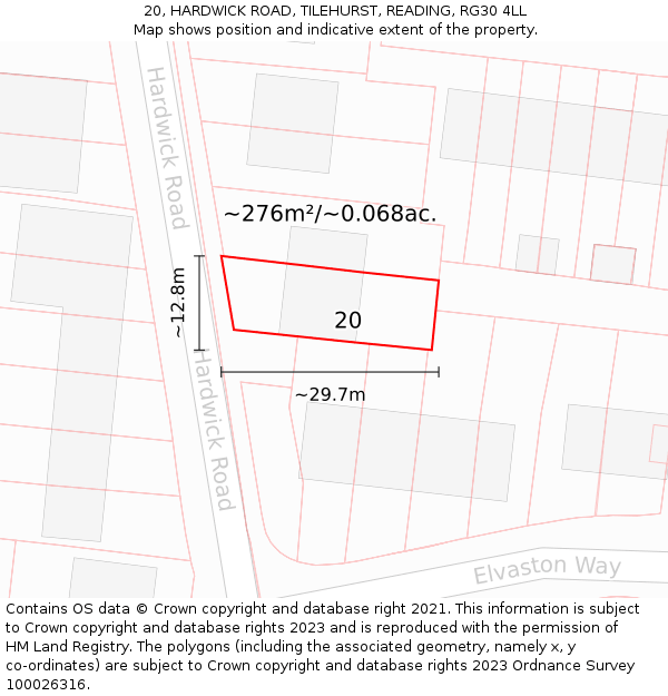 20, HARDWICK ROAD, TILEHURST, READING, RG30 4LL: Plot and title map