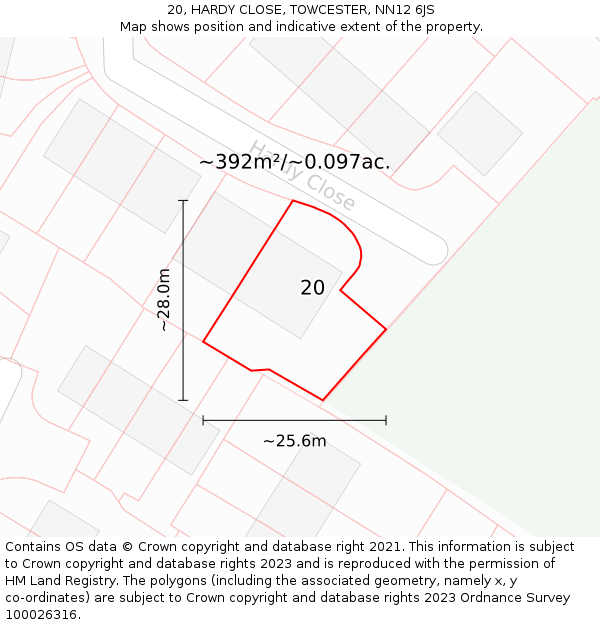 20, HARDY CLOSE, TOWCESTER, NN12 6JS: Plot and title map