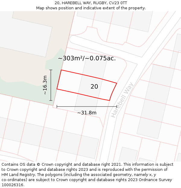 20, HAREBELL WAY, RUGBY, CV23 0TT: Plot and title map