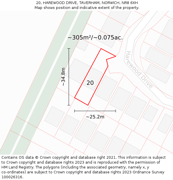 20, HAREWOOD DRIVE, TAVERHAM, NORWICH, NR8 6XH: Plot and title map