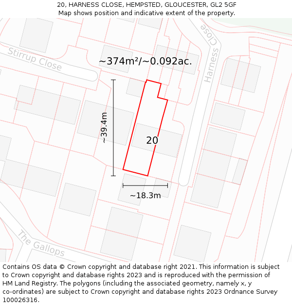20, HARNESS CLOSE, HEMPSTED, GLOUCESTER, GL2 5GF: Plot and title map