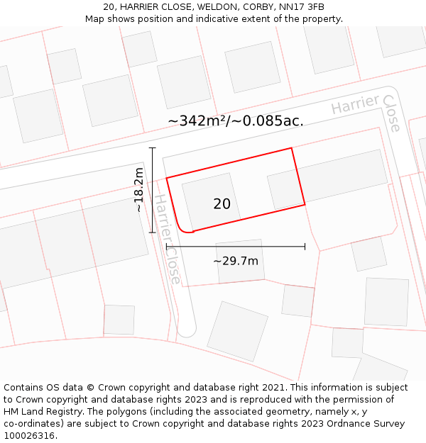 20, HARRIER CLOSE, WELDON, CORBY, NN17 3FB: Plot and title map