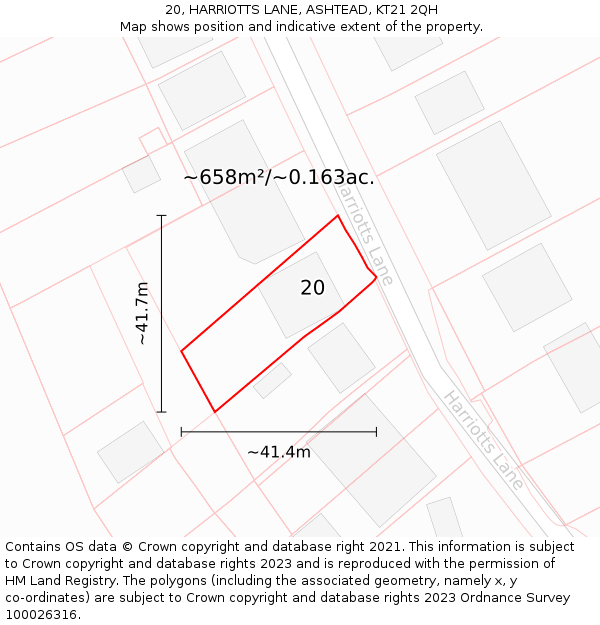 20, HARRIOTTS LANE, ASHTEAD, KT21 2QH: Plot and title map