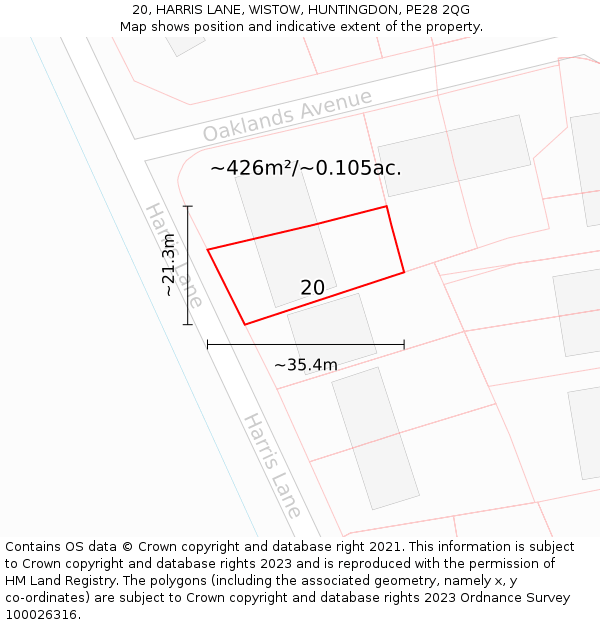 20, HARRIS LANE, WISTOW, HUNTINGDON, PE28 2QG: Plot and title map