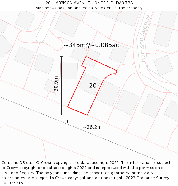 20, HARRISON AVENUE, LONGFIELD, DA3 7BA: Plot and title map