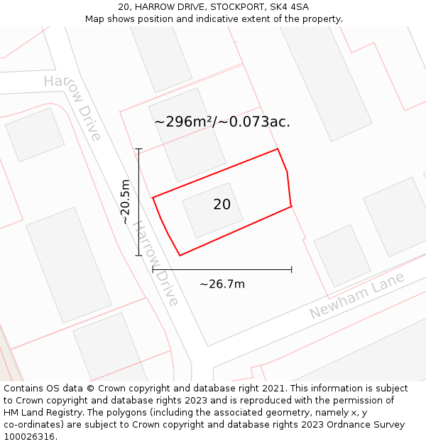 20, HARROW DRIVE, STOCKPORT, SK4 4SA: Plot and title map