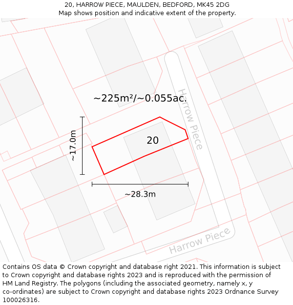 20, HARROW PIECE, MAULDEN, BEDFORD, MK45 2DG: Plot and title map