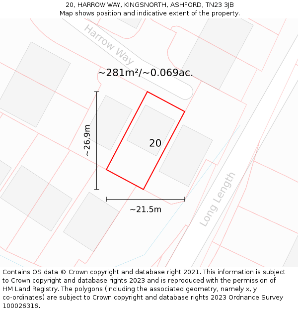 20, HARROW WAY, KINGSNORTH, ASHFORD, TN23 3JB: Plot and title map