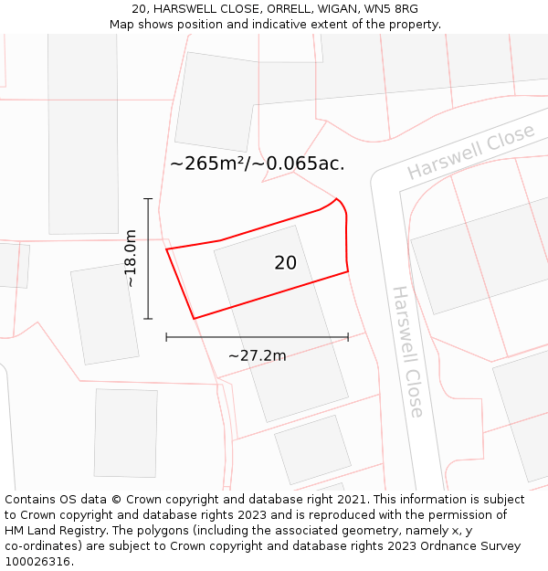 20, HARSWELL CLOSE, ORRELL, WIGAN, WN5 8RG: Plot and title map
