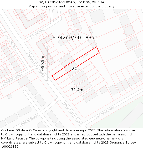 20, HARTINGTON ROAD, LONDON, W4 3UA: Plot and title map